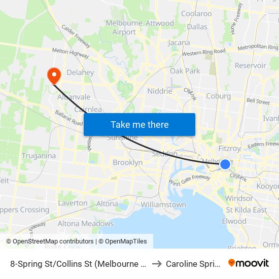 8-Spring St/Collins St (Melbourne City) to Caroline Springs map