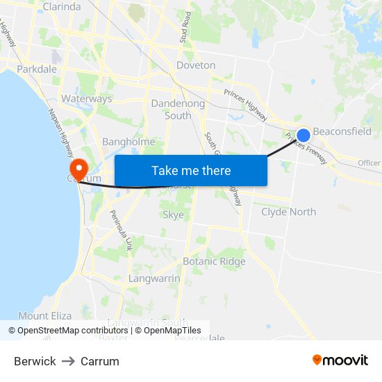 Berwick to Carrum map