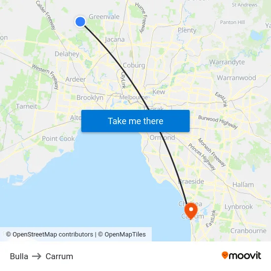 Bulla to Carrum map
