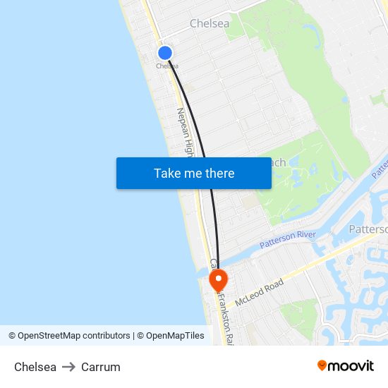 Chelsea to Carrum map