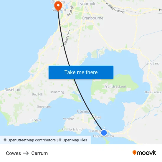 Cowes to Carrum map