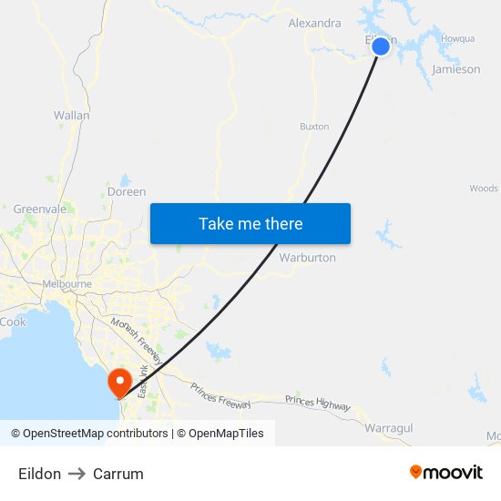 Eildon to Carrum map