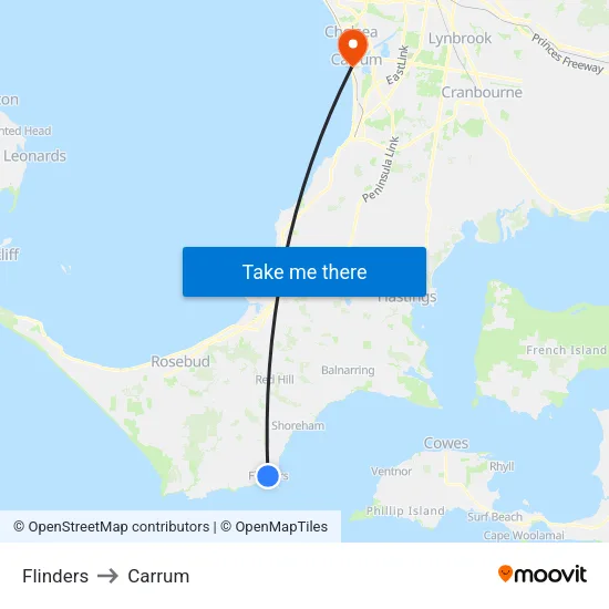 Flinders to Carrum map
