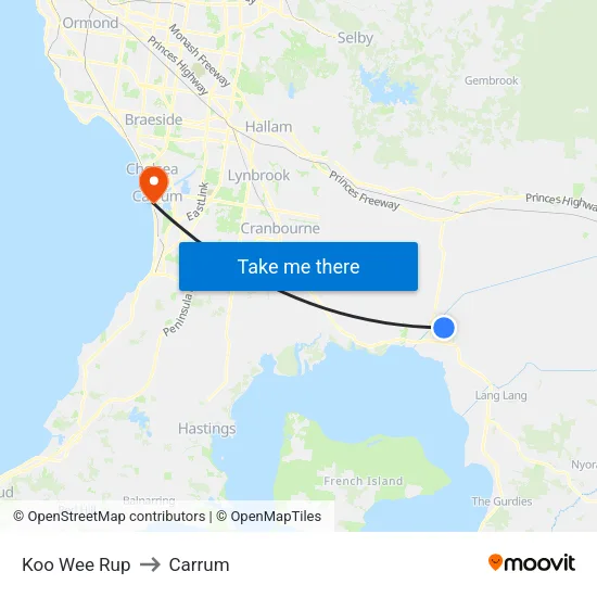 Koo Wee Rup to Carrum map