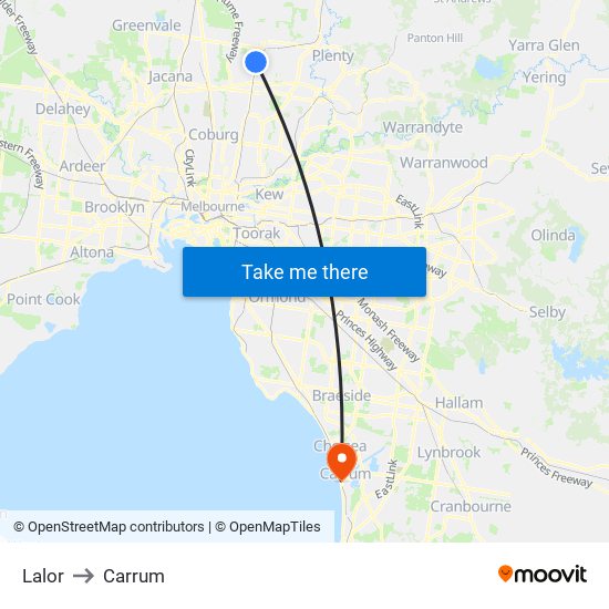 Lalor to Carrum map