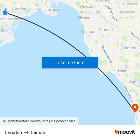 Laverton to Carrum map