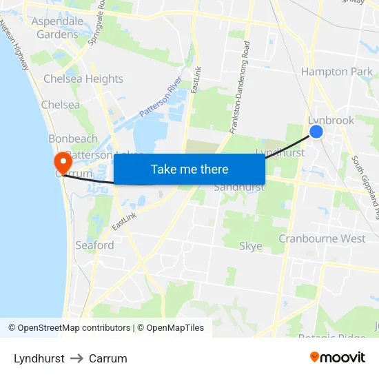 Lyndhurst to Carrum map