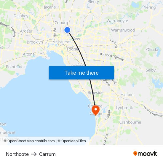 Northcote to Carrum map