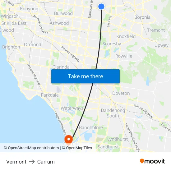 Vermont to Carrum map