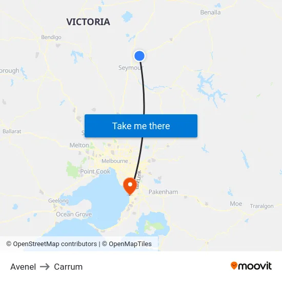 Avenel to Carrum map