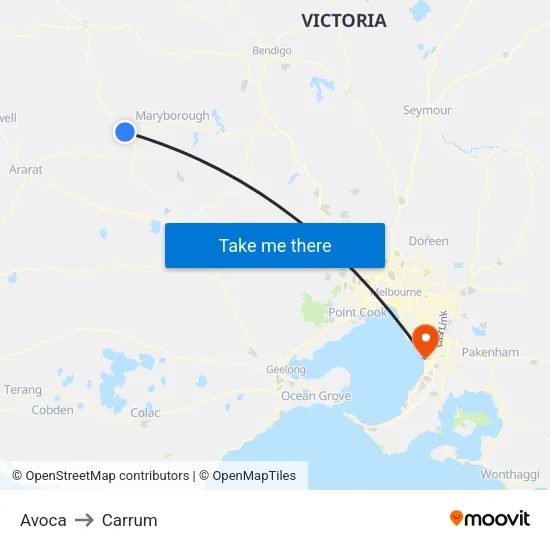 Avoca to Carrum map