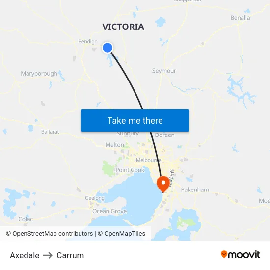 Axedale to Carrum map