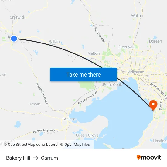 Bakery Hill to Carrum map