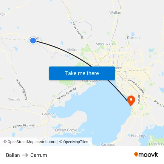 Ballan to Carrum map