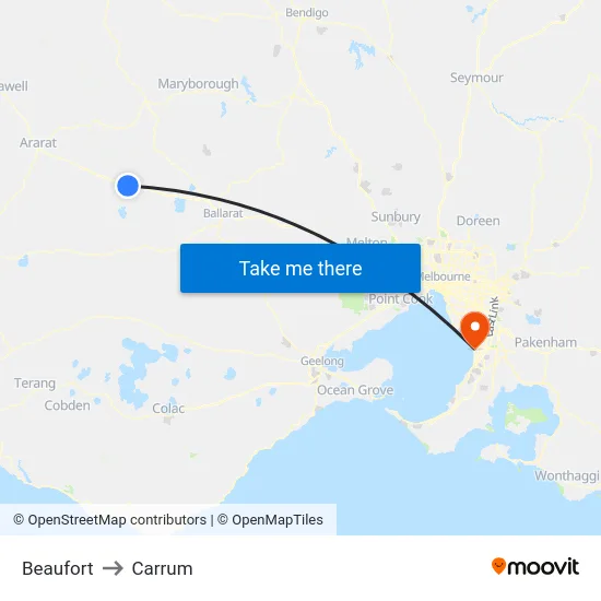 Beaufort to Carrum map