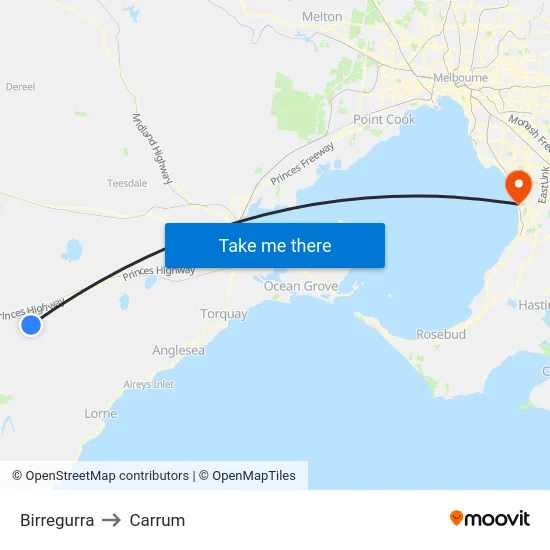 Birregurra to Carrum map