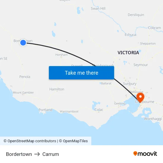 Bordertown to Carrum map