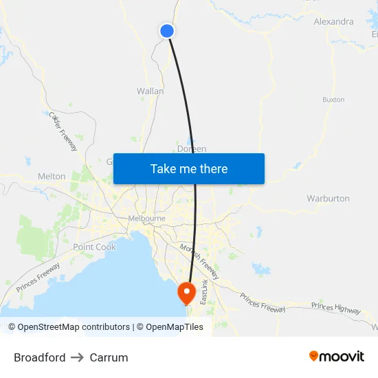 Broadford to Carrum map