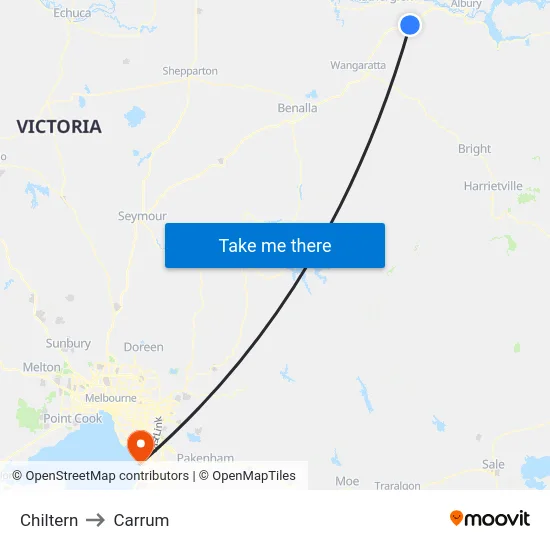 Chiltern to Carrum map