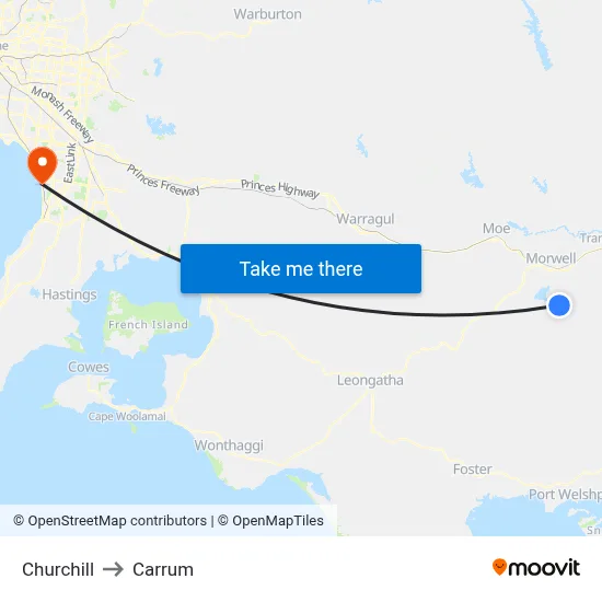 Churchill to Carrum map