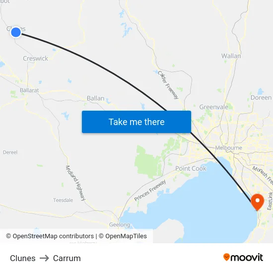 Clunes to Carrum map