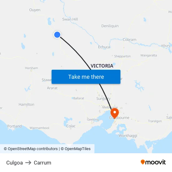 Culgoa to Carrum map