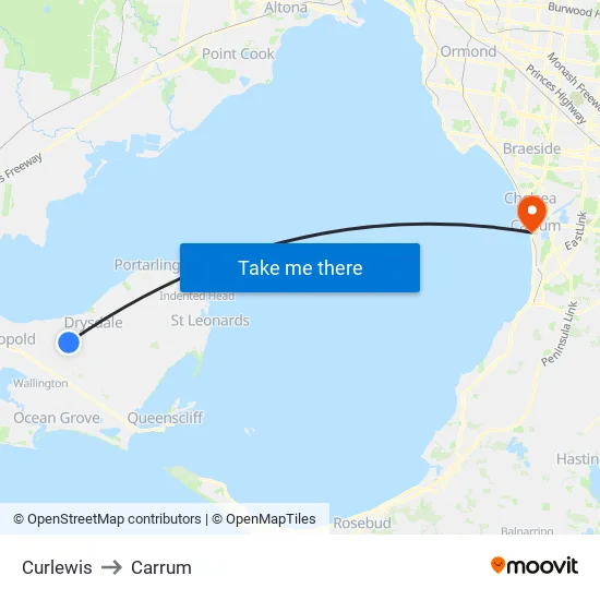 Curlewis to Carrum map