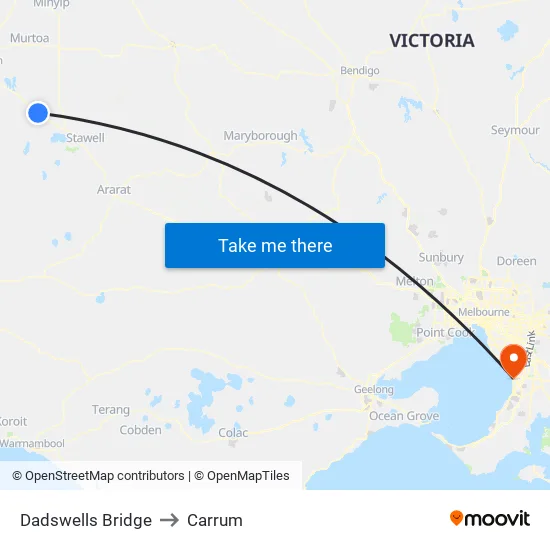 Dadswells Bridge to Carrum map