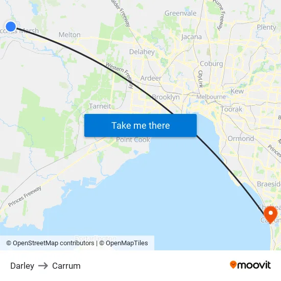 Darley to Carrum map