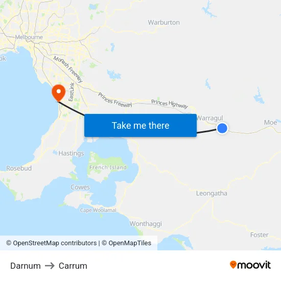 Darnum to Carrum map