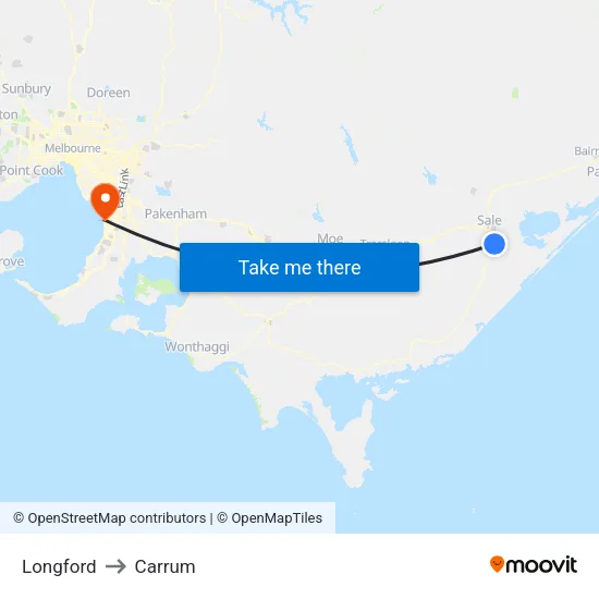 Longford to Carrum map