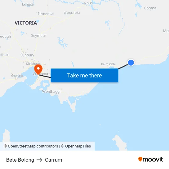Bete Bolong to Carrum map