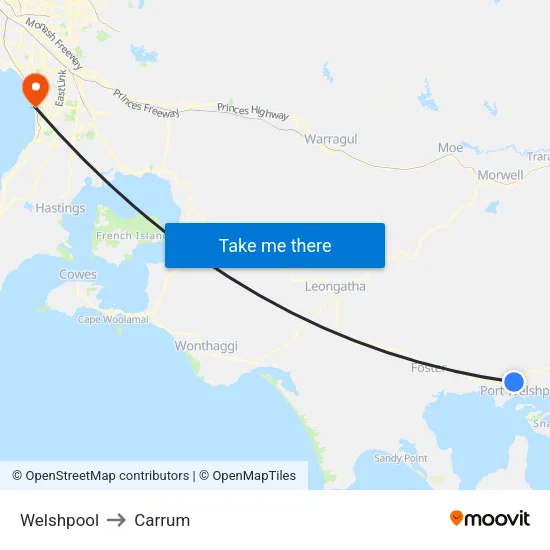 Welshpool to Carrum map