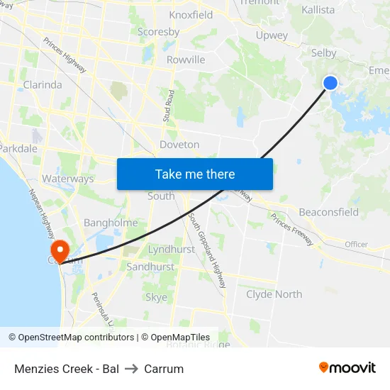 Menzies Creek - Bal to Carrum map