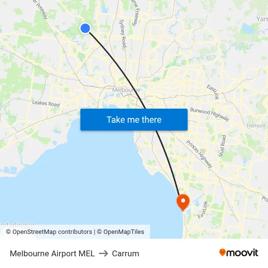 Melbourne Airport MEL to Carrum map