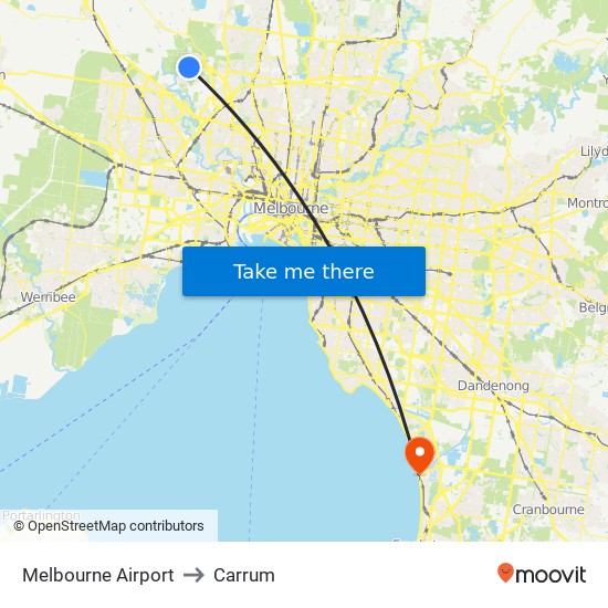 Melbourne Airport to Carrum map
