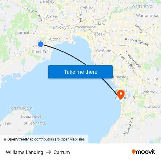 Williams Landing to Carrum map