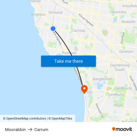 Moorabbin to Carrum map