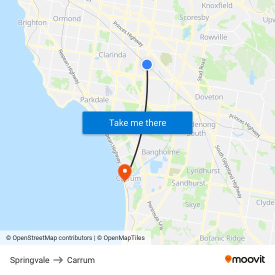 Springvale to Carrum map