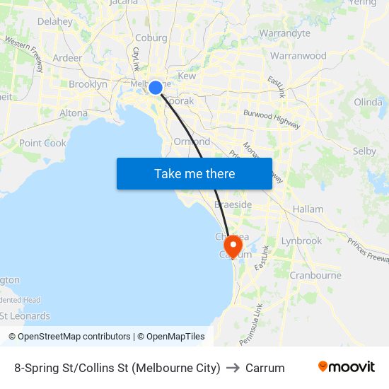 8-Spring St/Collins St (Melbourne City) to Carrum map