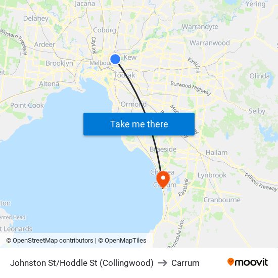 Johnston St/Hoddle St (Collingwood) to Carrum map