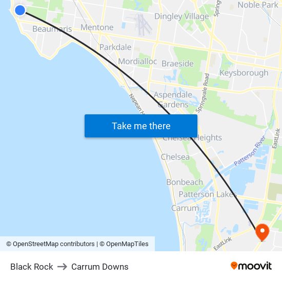 Black Rock to Carrum Downs map