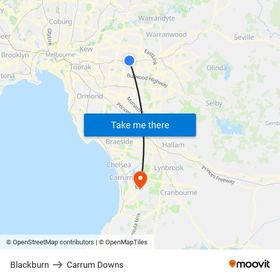 Blackburn to Carrum Downs map