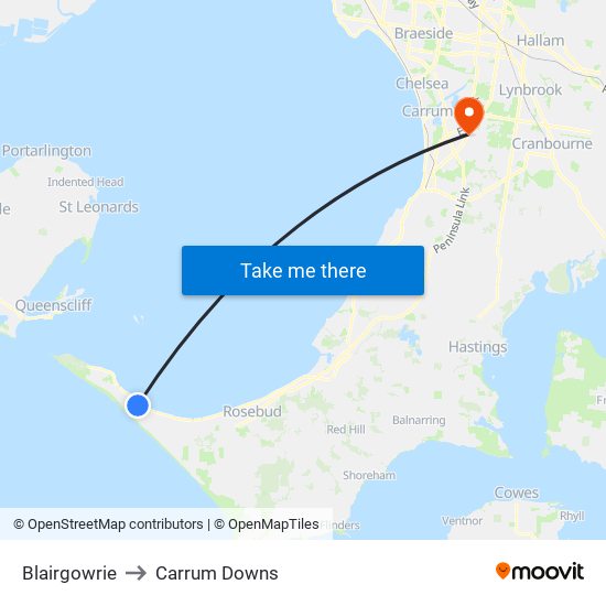 Blairgowrie to Carrum Downs map