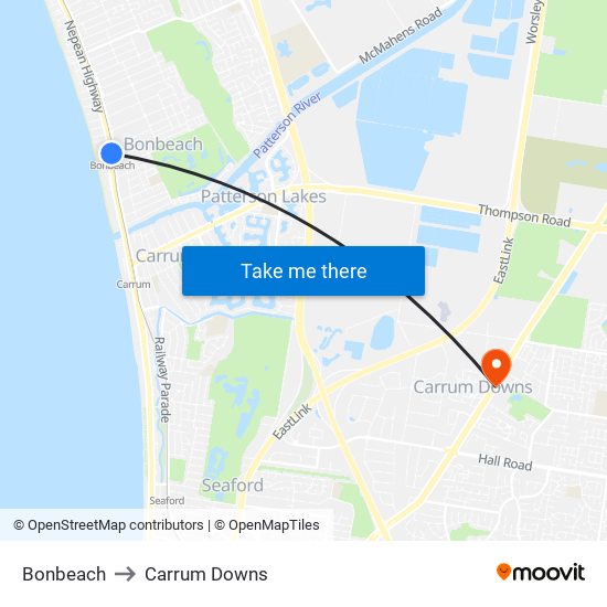 Bonbeach to Carrum Downs map