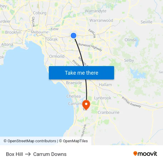 Box Hill to Carrum Downs map