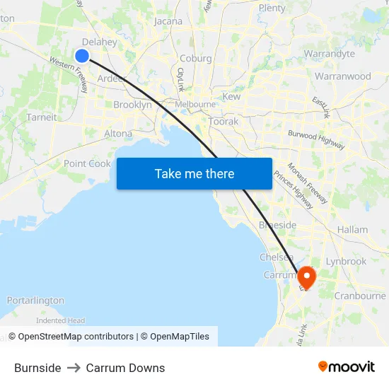 Burnside to Carrum Downs map