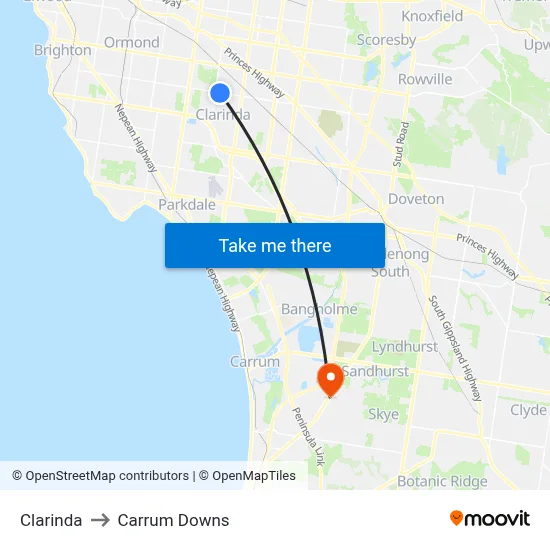 Clarinda to Carrum Downs map