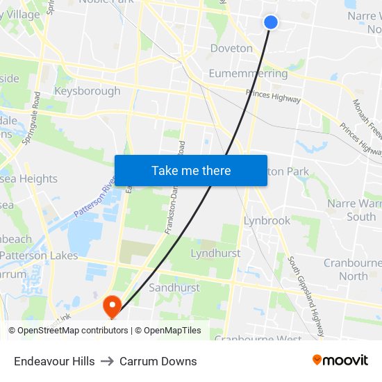 Endeavour Hills to Carrum Downs map