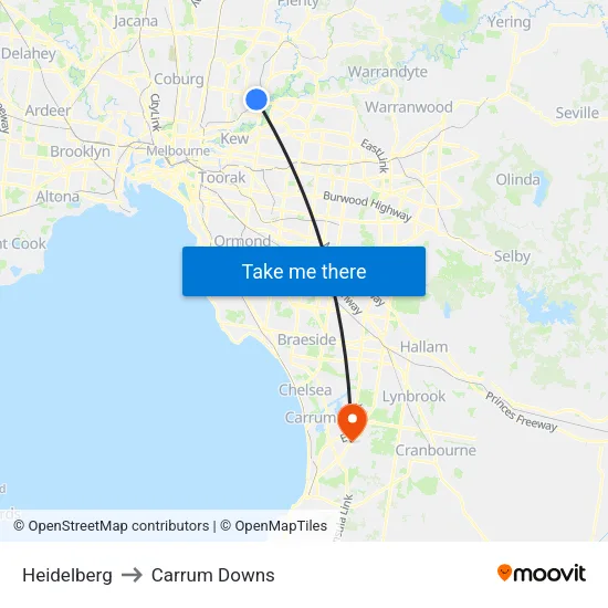 Heidelberg to Carrum Downs map